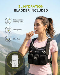 Running Vest with 2L Water Bladder, Hydration Vest for Women and Men, Breathable Durable Chest Pack with Waterproof Pockets for Jogging, Trail Running, Hiking
