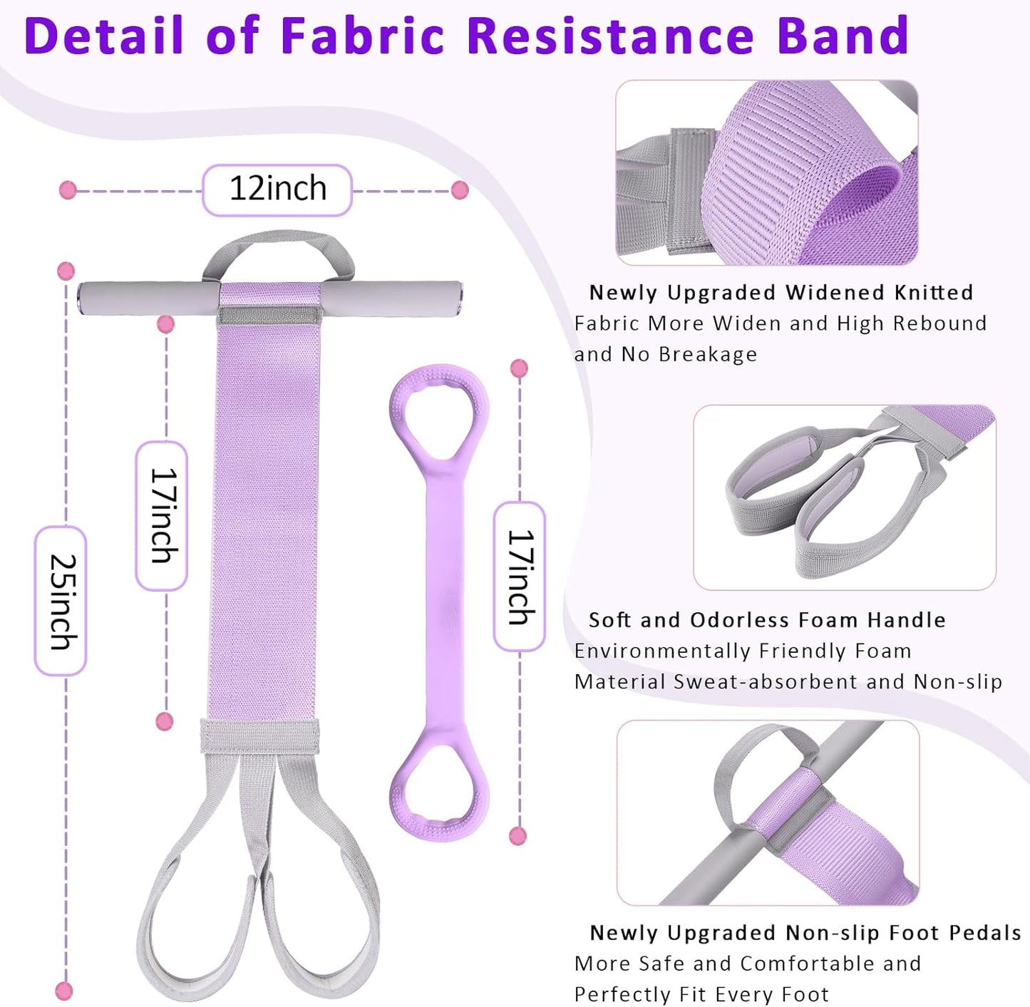 Fabric Resistance Band with Handles,Non-Slip Foot Pedal Puller Resistance Band for Legs & Glutes Working Out