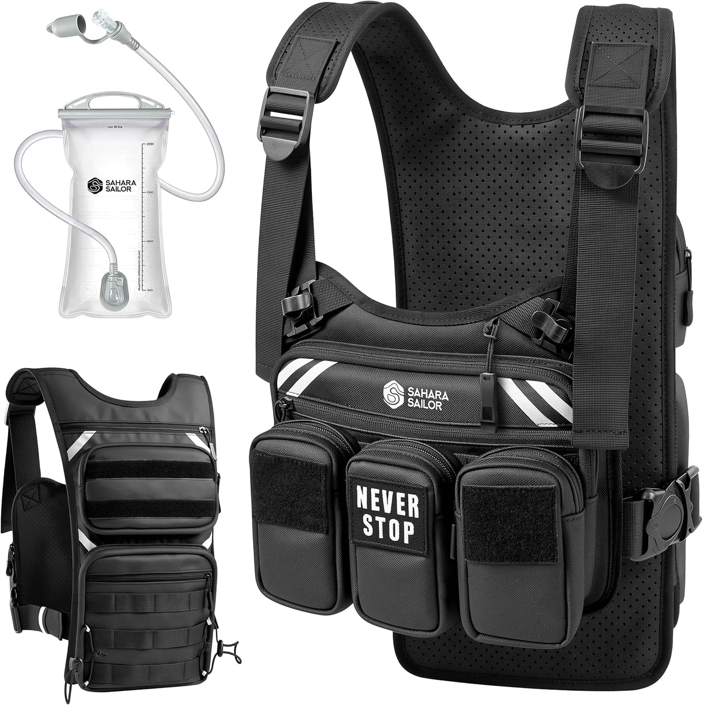 Running Vest with 2L Water Bladder, Hydration Vest for Women and Men, Breathable Durable Chest Pack with Waterproof Pockets for Jogging, Trail Running, Hiking