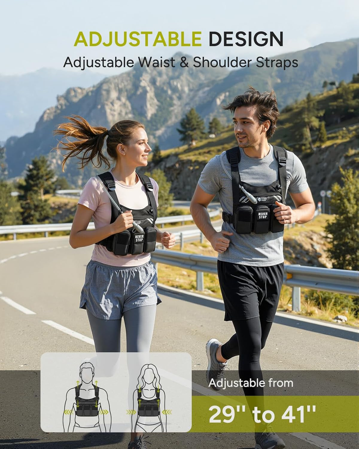 Running Vest with 2L Water Bladder, Hydration Vest for Women and Men, Breathable Durable Chest Pack with Waterproof Pockets for Jogging, Trail Running, Hiking