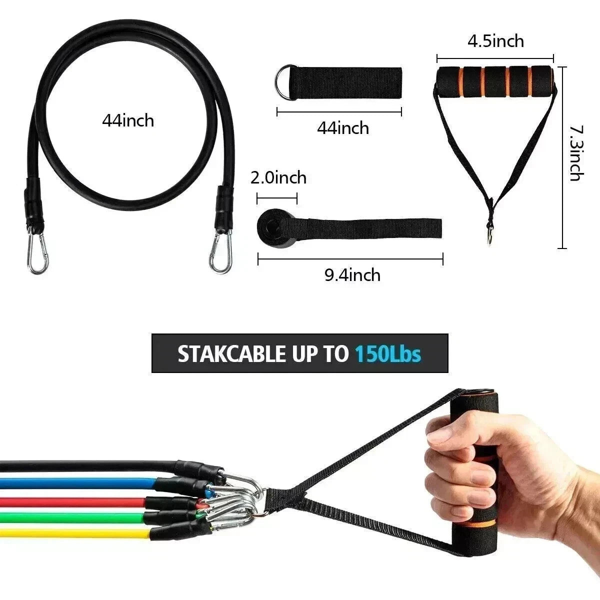 12 PCS Resistance Band Set Yoga Pilates Abs Exercise Fitness Tube Workout Band