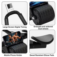 2025 New with Timer Ab Abdominal Exercise Roller Elbow Support, Abs Roller Wheel Core Exercise Equipment, Automatic Rebound Abdominal Wheel(Black）