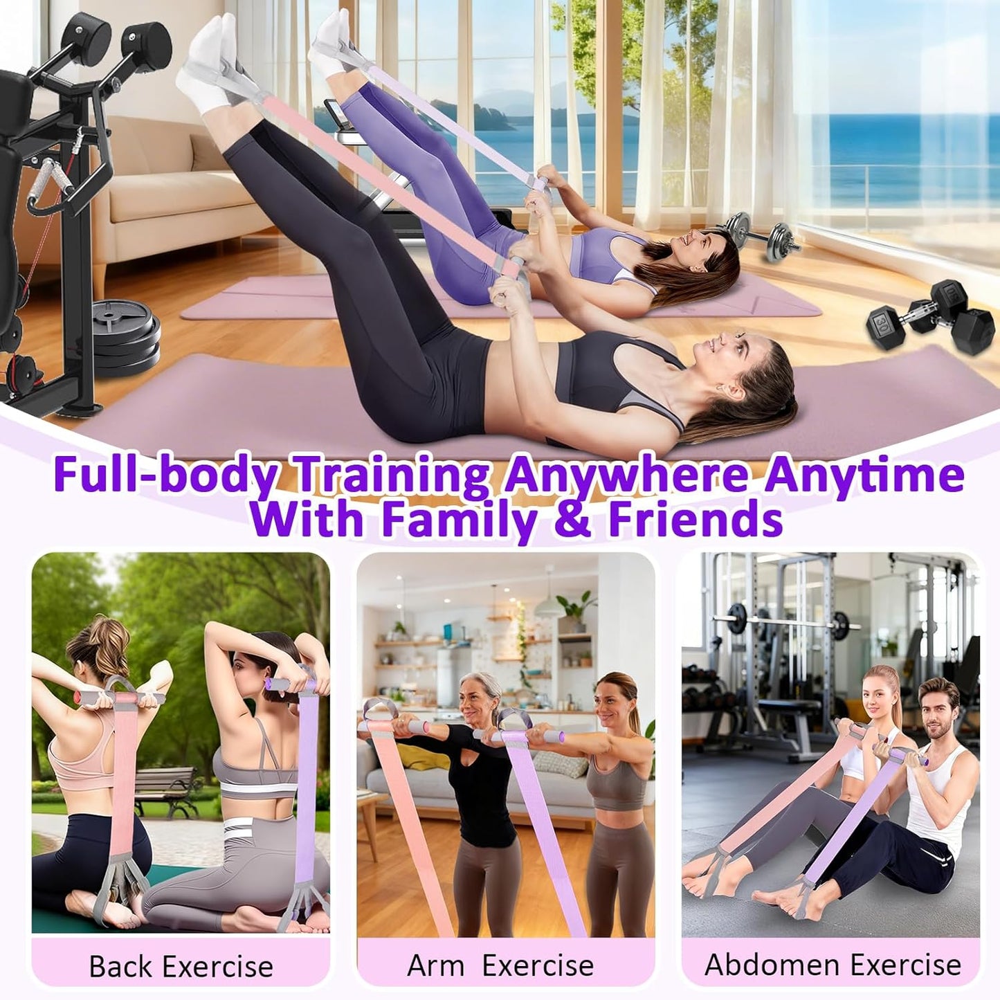 Fabric Resistance Band with Handles,Non-Slip Foot Pedal Puller Resistance Band for Legs & Glutes Working Out