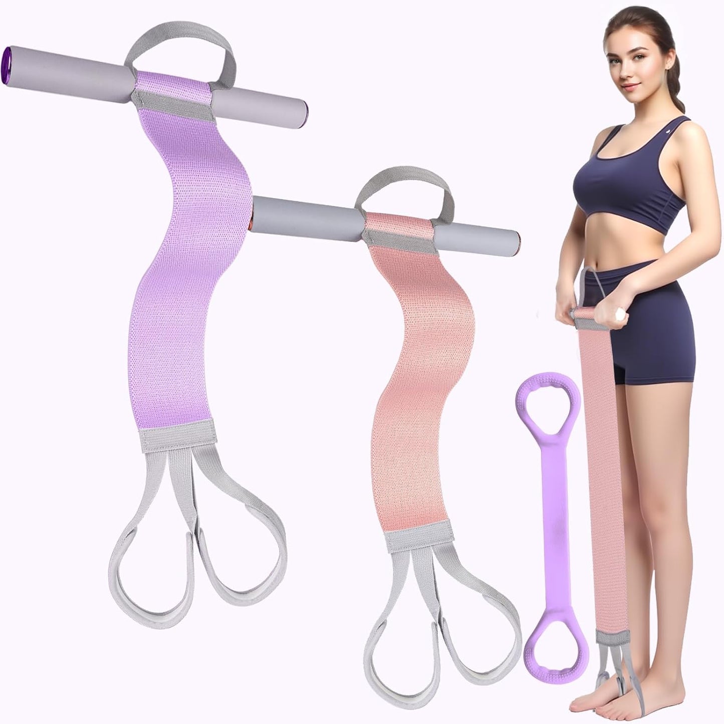 Fabric Resistance Band with Handles,Non-Slip Foot Pedal Puller Resistance Band for Legs & Glutes Working Out
