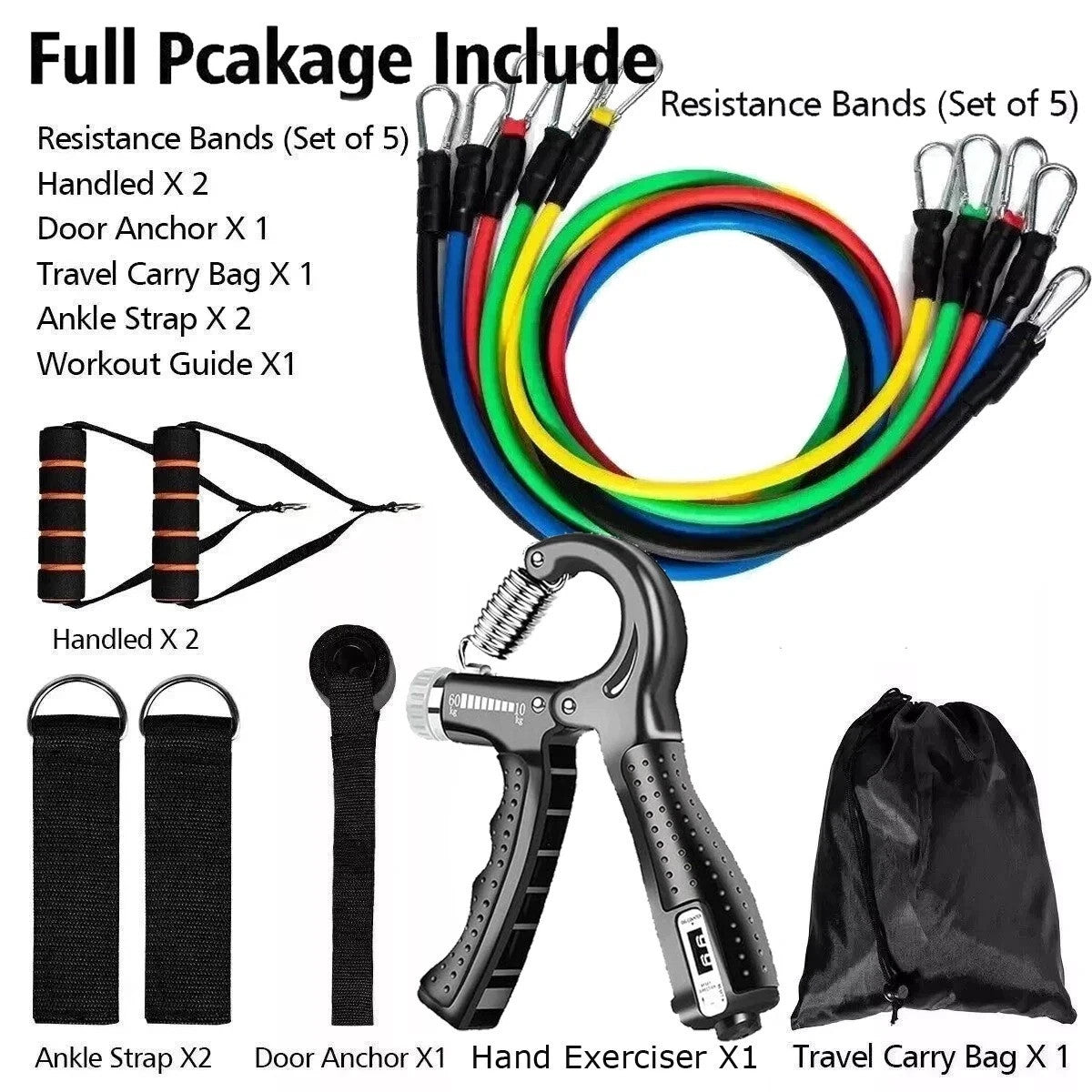 12 PCS Resistance Band Set Yoga Pilates Abs Exercise Fitness Tube Workout Band