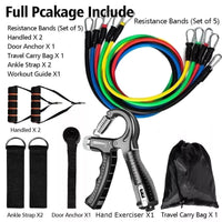 12 PCS Resistance Band Set Yoga Pilates Abs Exercise Fitness Tube Workout Band