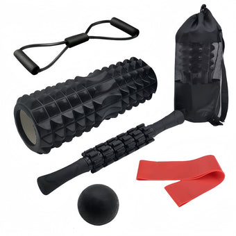 compare product 6 In1 Black Foam Roller Set with Massage Roller, Massage Ball, Chest Expander,And Resistance Band