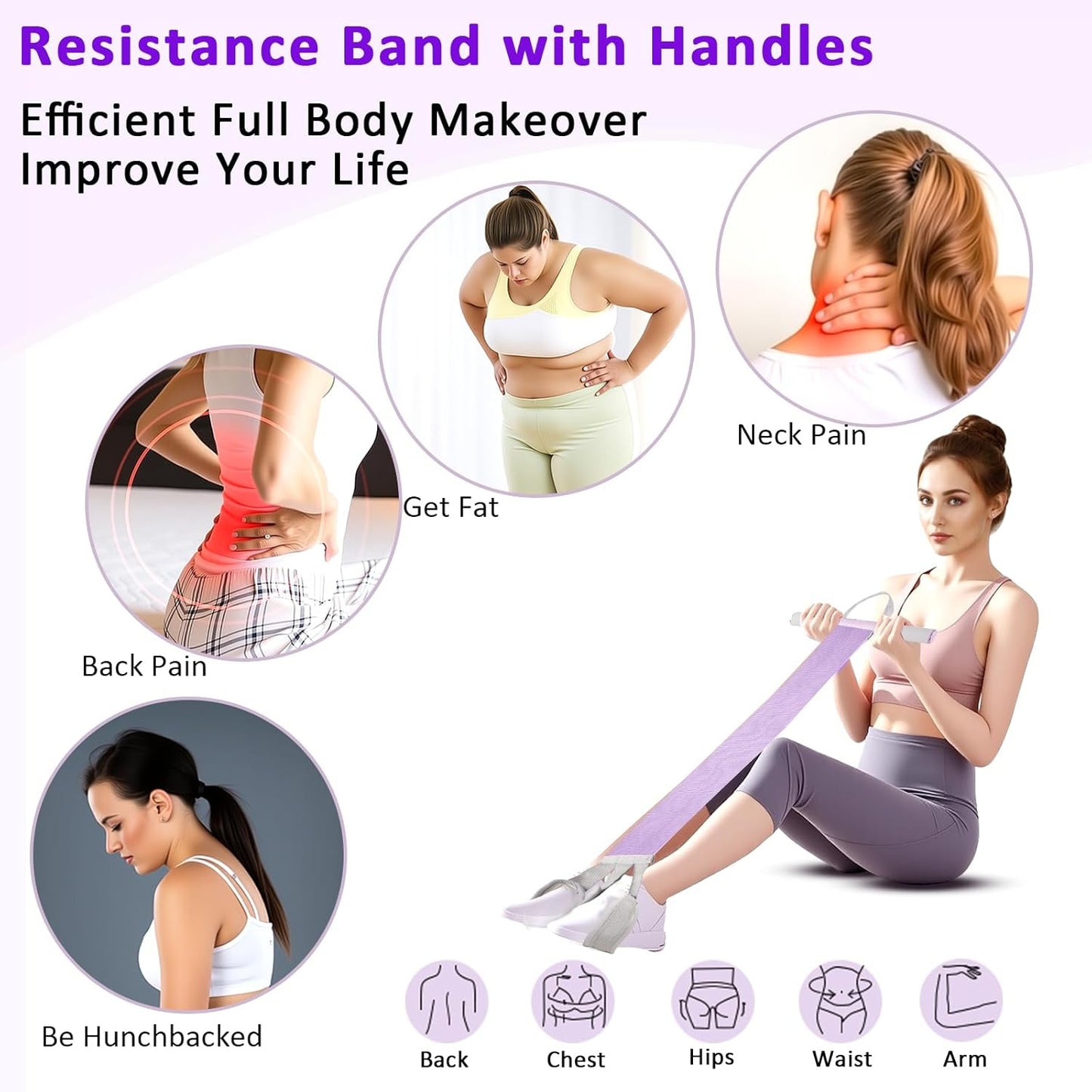 Fabric Resistance Band with Handles,Non-Slip Foot Pedal Puller Resistance Band for Legs & Glutes Working Out