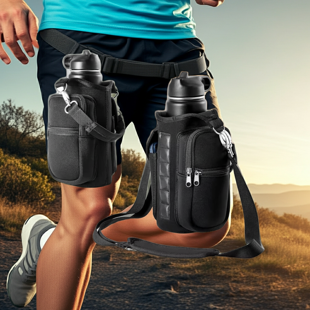 Magnetic Water Bottle Holder Gym Water Bottle Carrier Bag W/ Phone Pocket Handle Shoulder Strap 6 Built-In Magnets Water Bottle