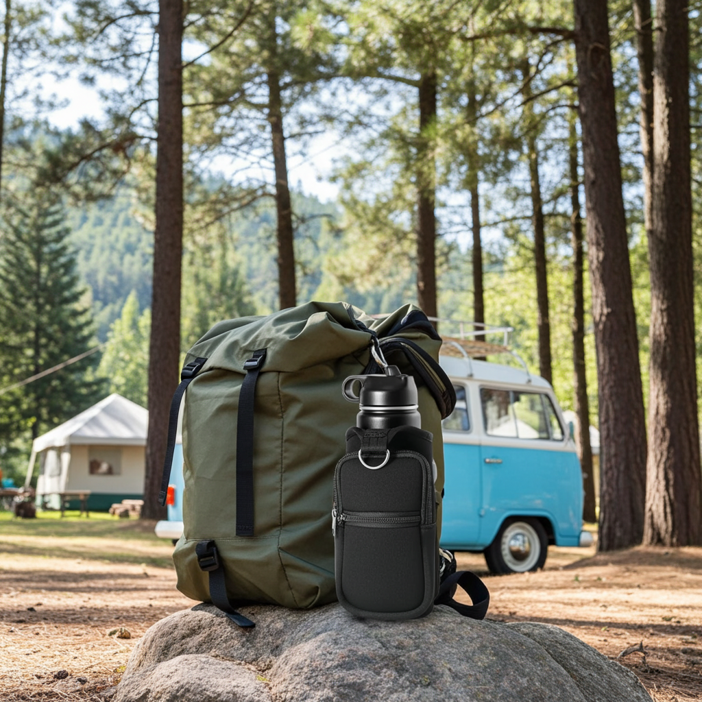 Magnetic Water Bottle Holder Gym Water Bottle Carrier Bag W/ Phone Pocket Handle Shoulder Strap 6 Built-In Magnets Water Bottle