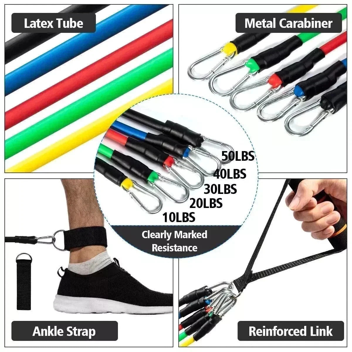 12 PCS Resistance Band Set Yoga Pilates Abs Exercise Fitness Tube Workout Band