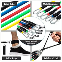 12 PCS Resistance Band Set Yoga Pilates Abs Exercise Fitness Tube Workout Band