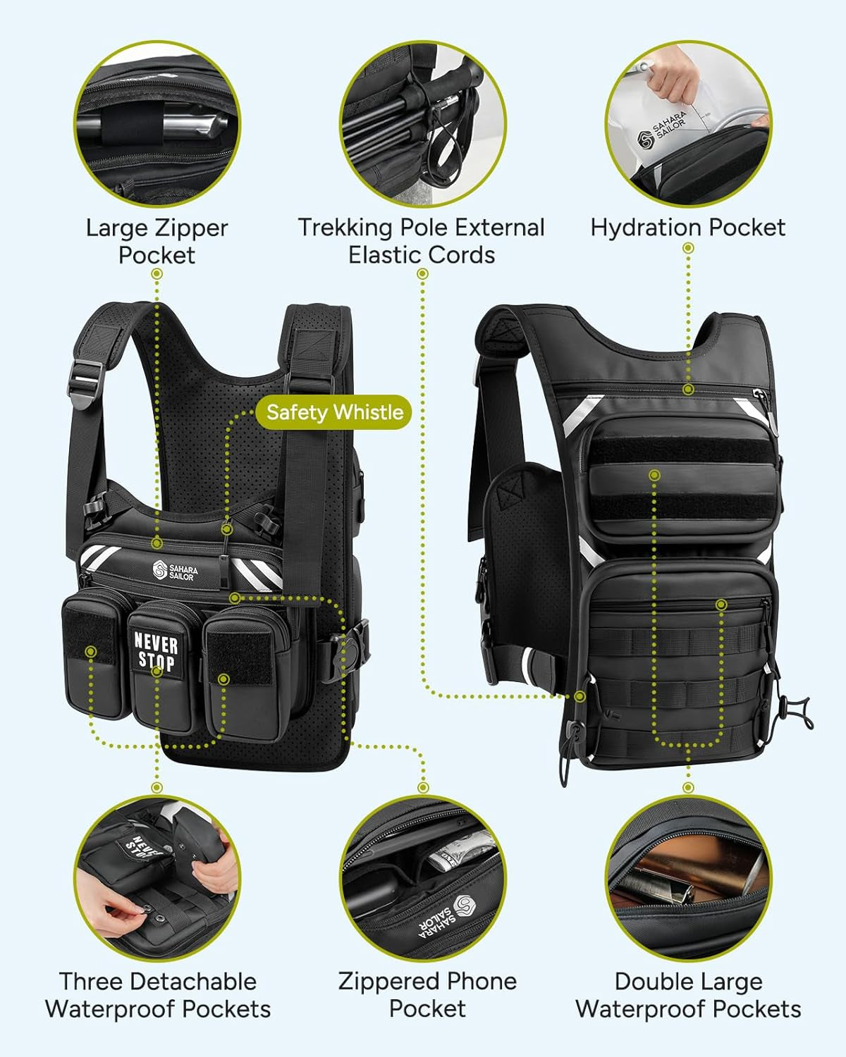 Running Vest with 2L Water Bladder, Hydration Vest for Women and Men, Breathable Durable Chest Pack with Waterproof Pockets for Jogging, Trail Running, Hiking