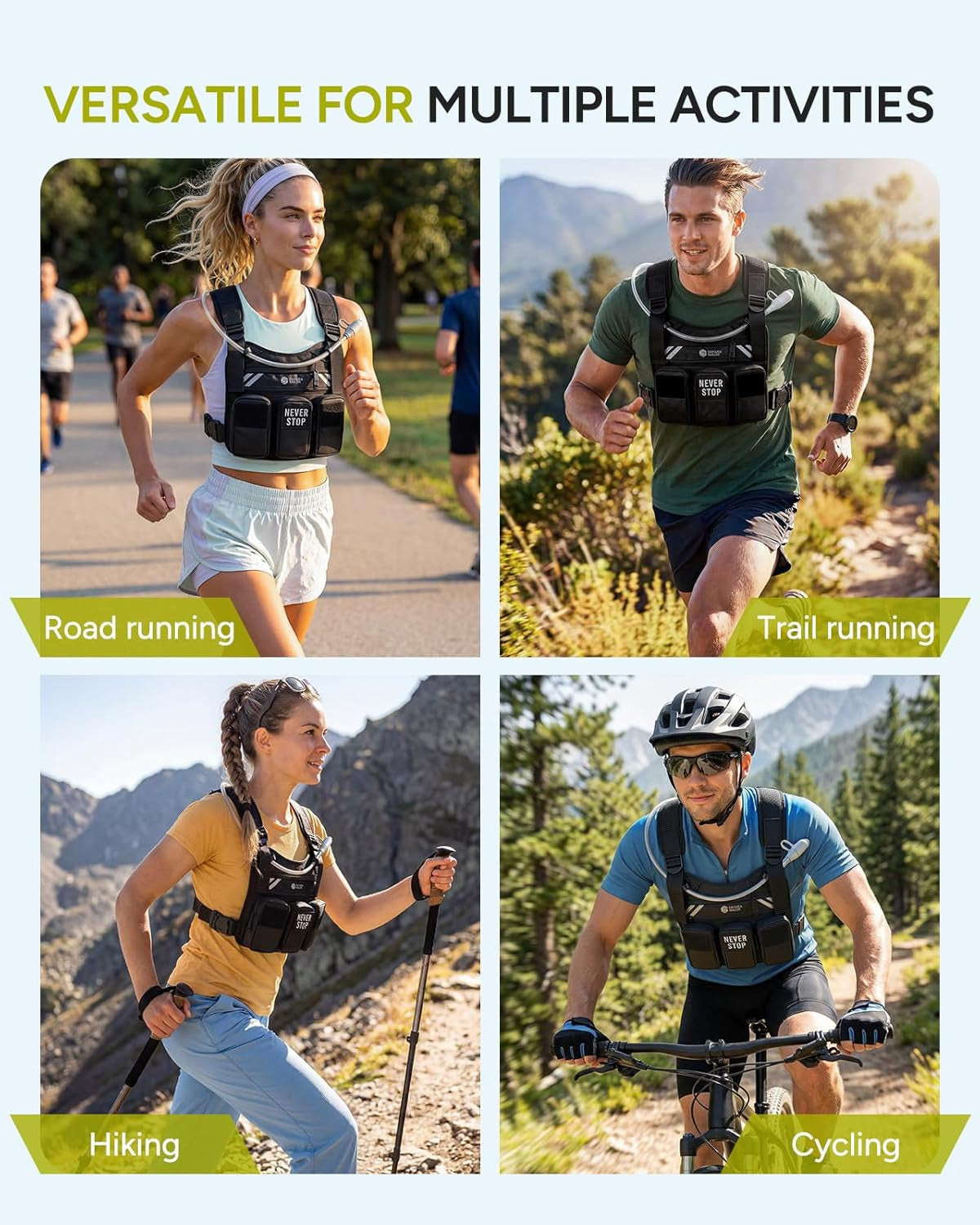 Running Vest with 2L Water Bladder, Hydration Vest for Women and Men, Breathable Durable Chest Pack with Waterproof Pockets for Jogging, Trail Running, Hiking